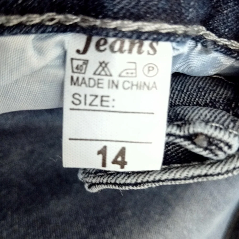 Jeans Womens 14‎ Blue Distressed Patchwork Smiley Face Graphic Y2K Streetwear